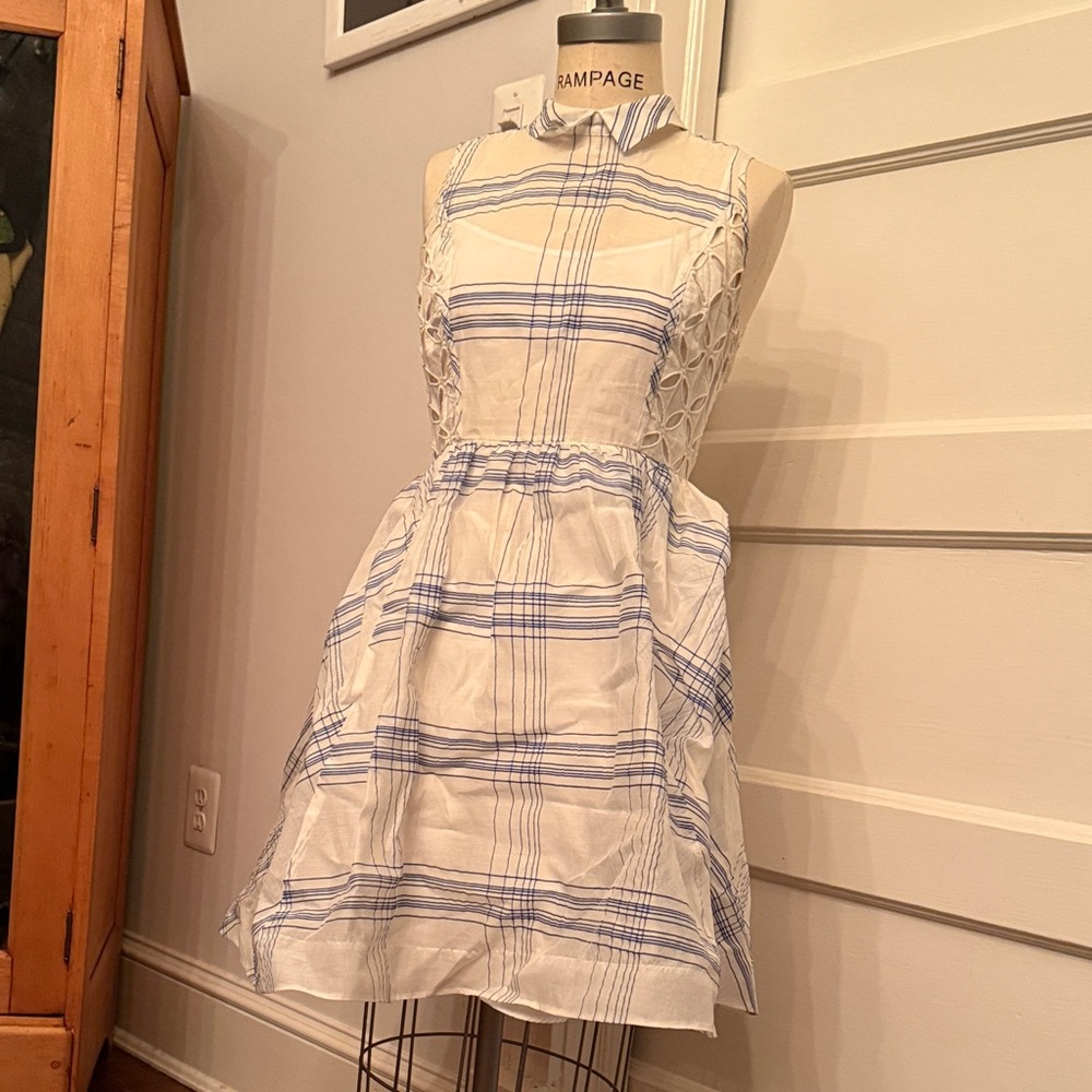 Anthropologie Blue and White Plaid Midi Dress